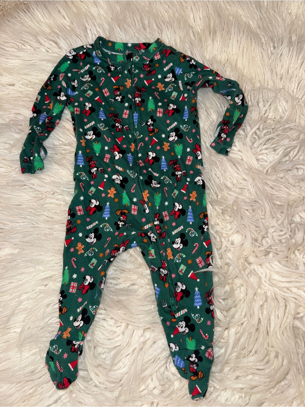 Disney Green Mickey Holiday Footed One-Piece Pajamas